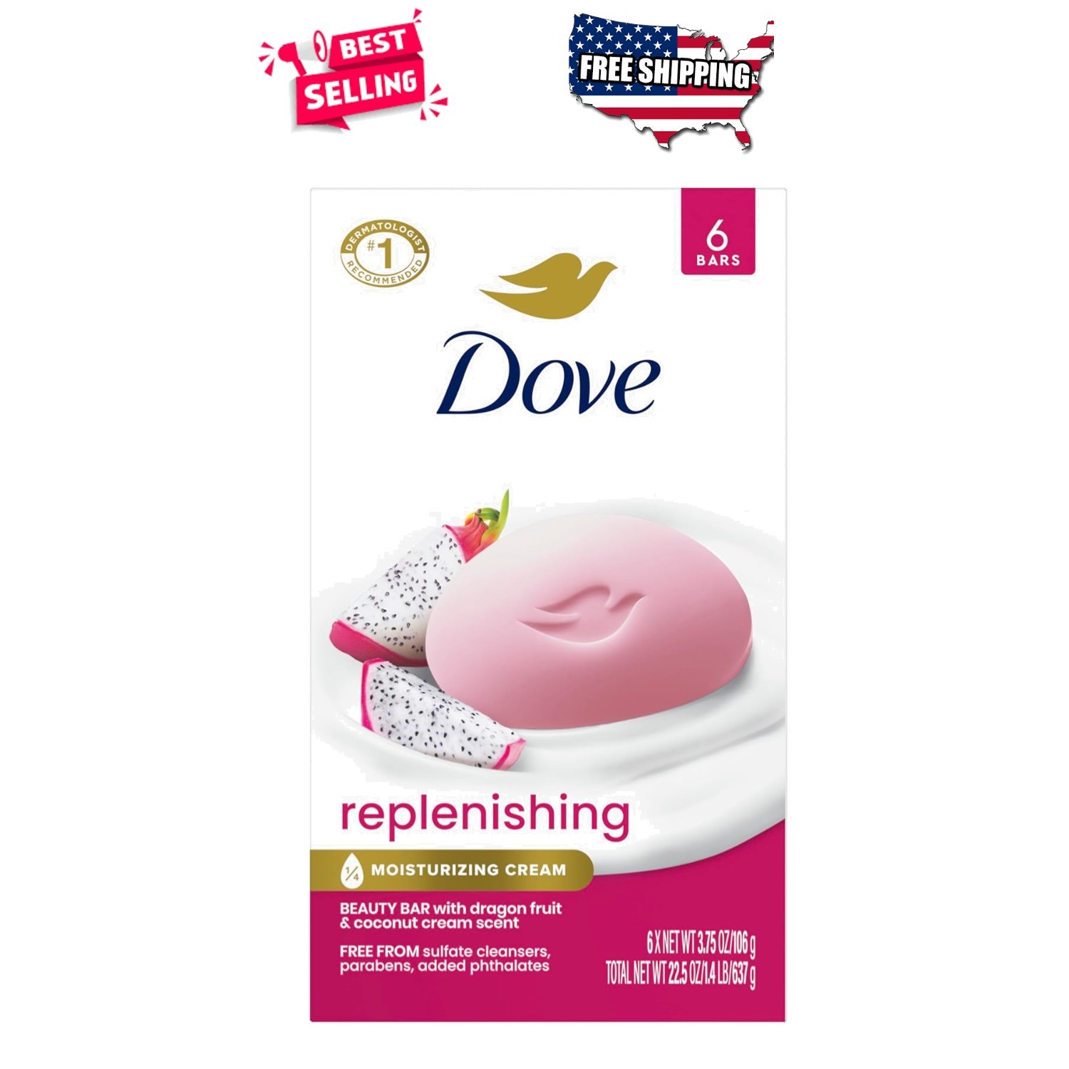 Bar Soap 6 Count Dragon Fruit Hydrating Cleansing Bars Sulfate Free 3.75oz