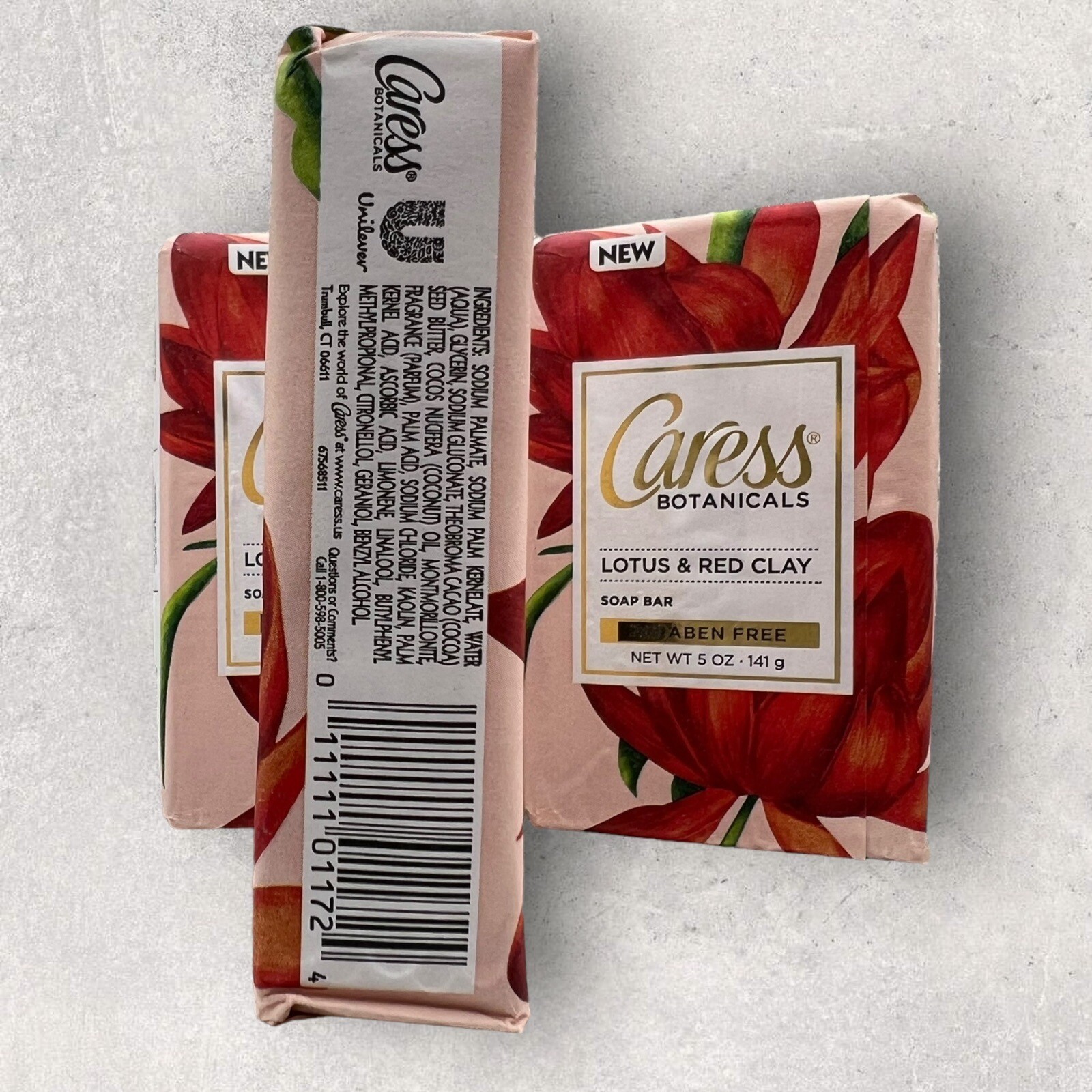 3 x Caress Botanicals Lotus & Red Clay Bar Soap 5 oz New