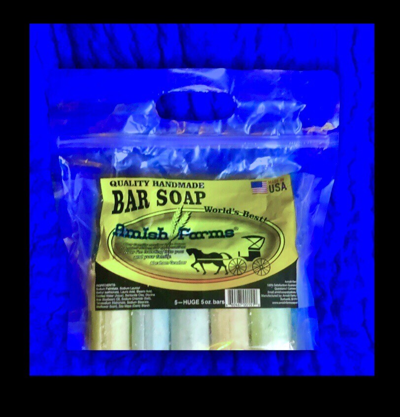 *Amish Farm Worlds Best Quality Bar Soap (Pack of 5) each Bar Is 3”x3”x1.25”