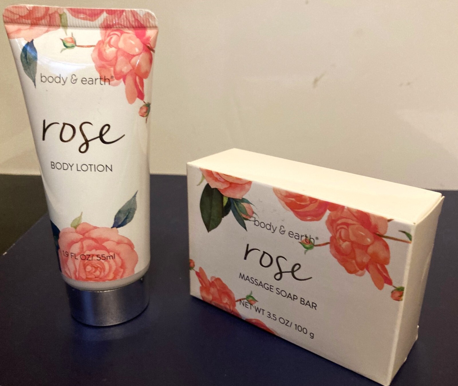 Body & Earth Rose Massage Soap Bar & Body Cream Rose Scented Set New