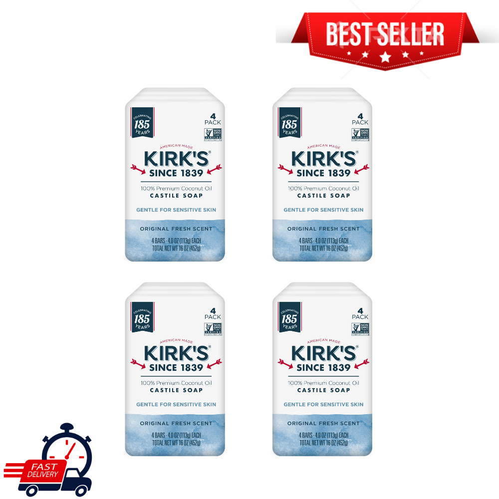(16 Pack) Kirk’s Original Fresh Scent Gentle Castile Soap Simple, Gentle, Clean