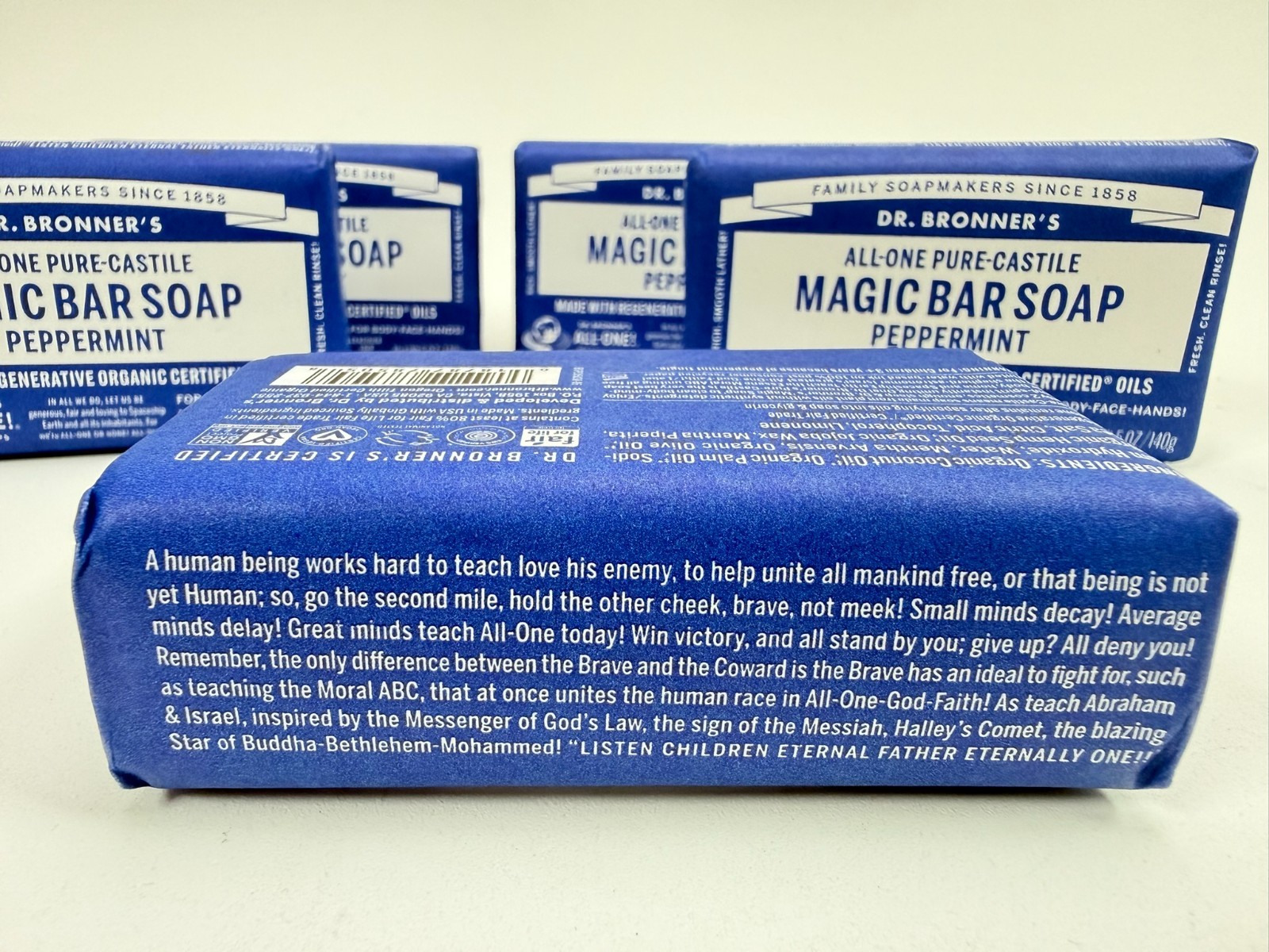 Dr Bronner’s All One Hemp Peppermint Pure Castile Soap Organic 5 oz each-5 BARS