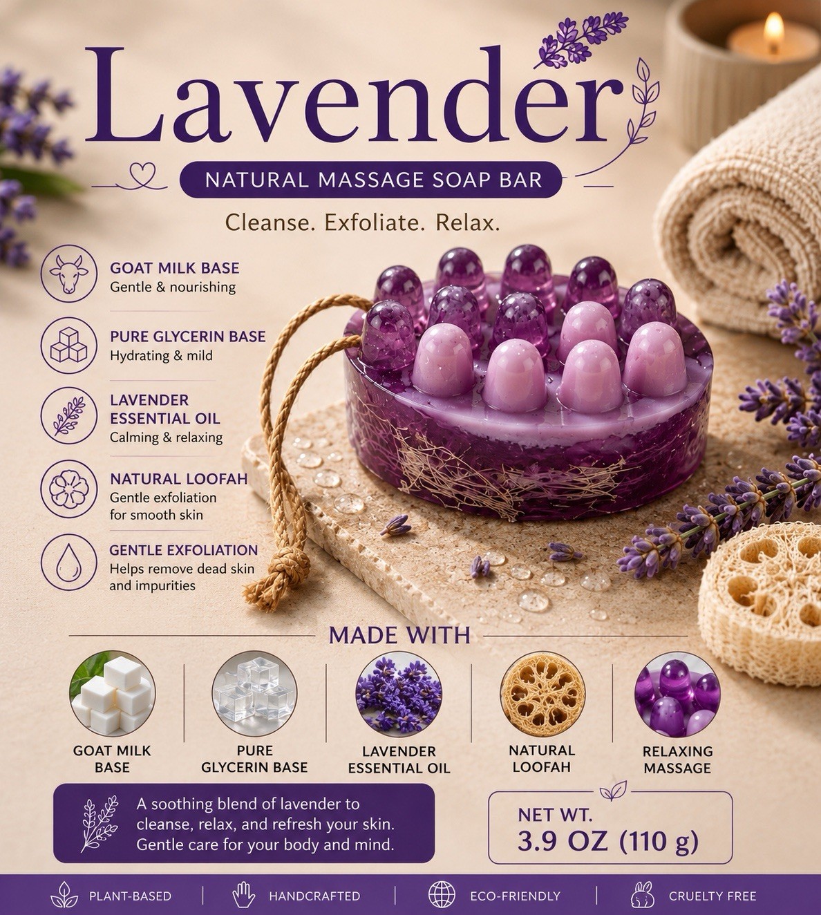 Loofah Soap Bar Set – Lavender & Coffee Massage Soap – Natural Handmade Spa Gift