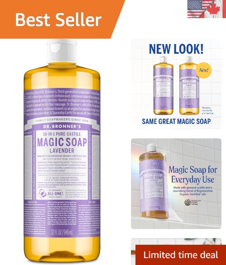 Gentle Lavender Castile Soap – 32 Oz, Organic & , 18 Uses for Home & Body
