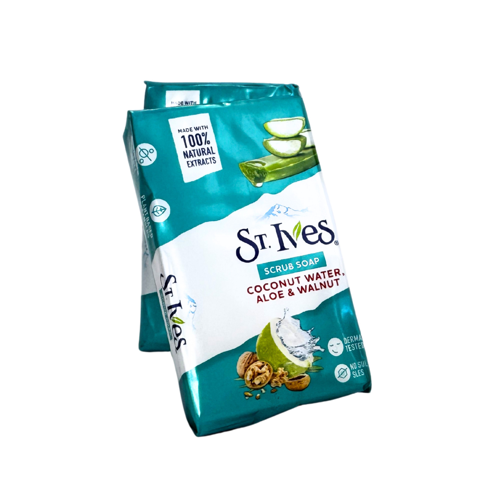 2 pack of 100% Natural St Ives Coconut Water, Aloe vera & Walnut Bar Soap