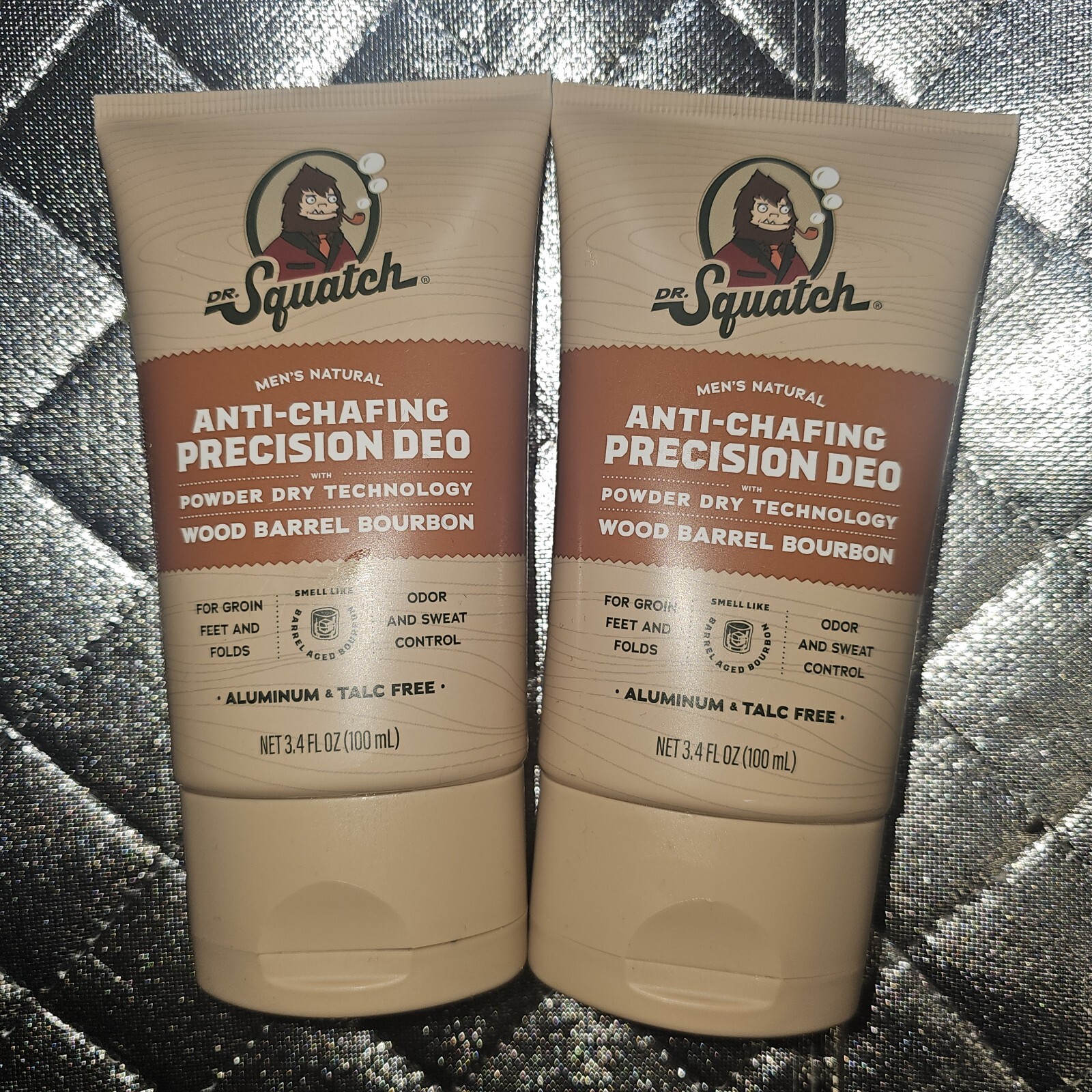 Dr.Squatch Men’s Natural Anti-Chafing Wood Barrel Bourbon Powder 3.4 Oz Lot Of 2