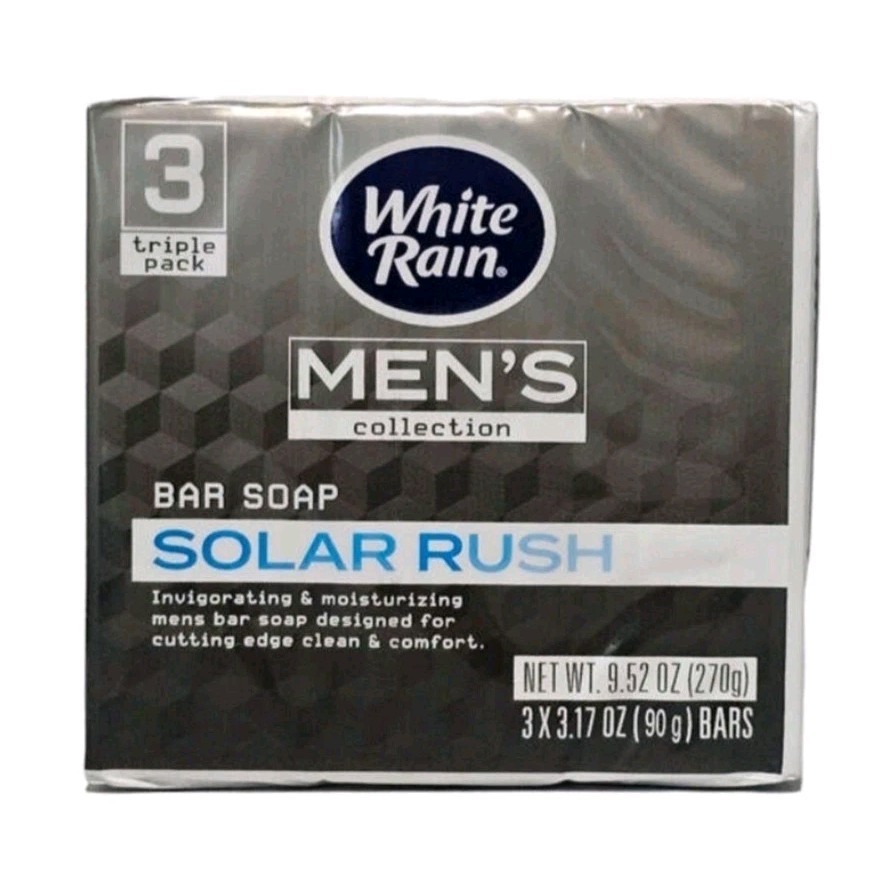 🩶 WHITE RAIN 🩶 MEN’S (3-BARS) 3.17 Oz. 🩶🫧 ●SOLAR RUSH● 🫧 Moisturizing Soap.
