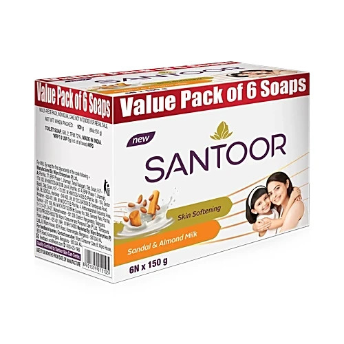 Santoor Sandal & Almond Milk Bathing Soap, 150 g (Pack of 6)