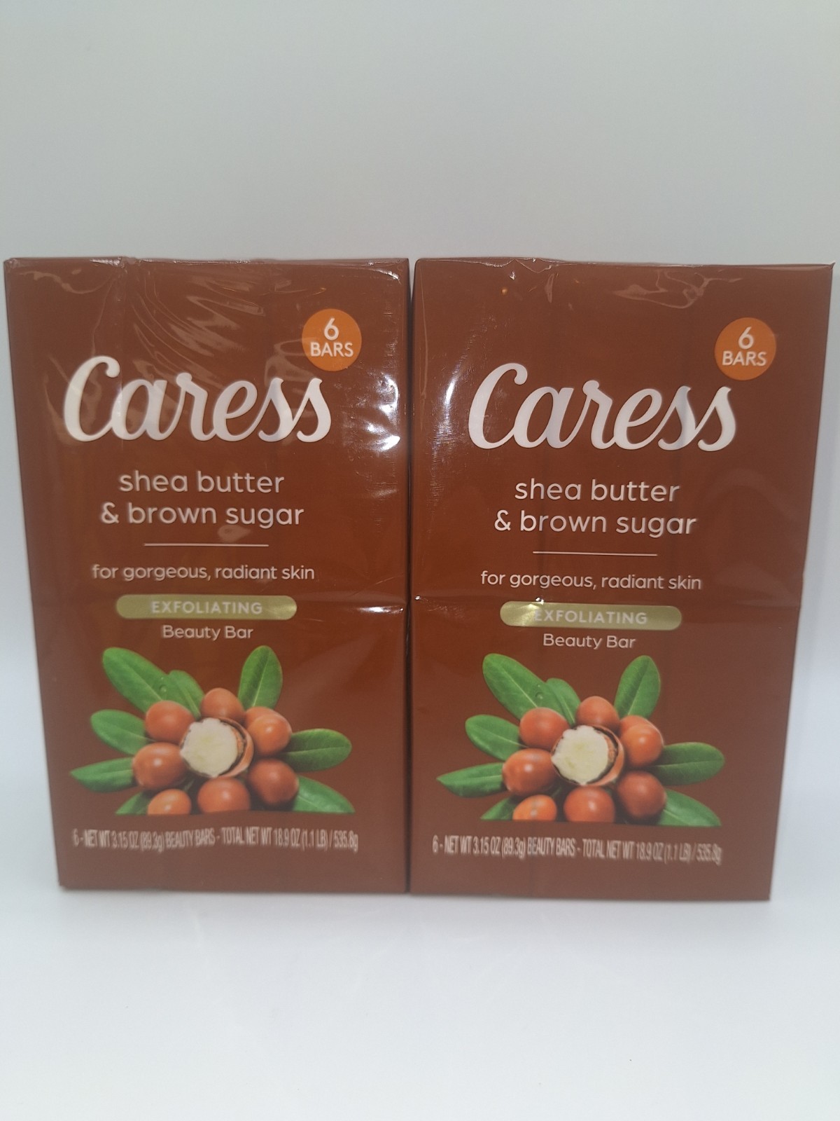 (12) Caress Shea Butter & Brown Sugar Bar Soap Exfoliating Beauty Bars 3.15 Oz