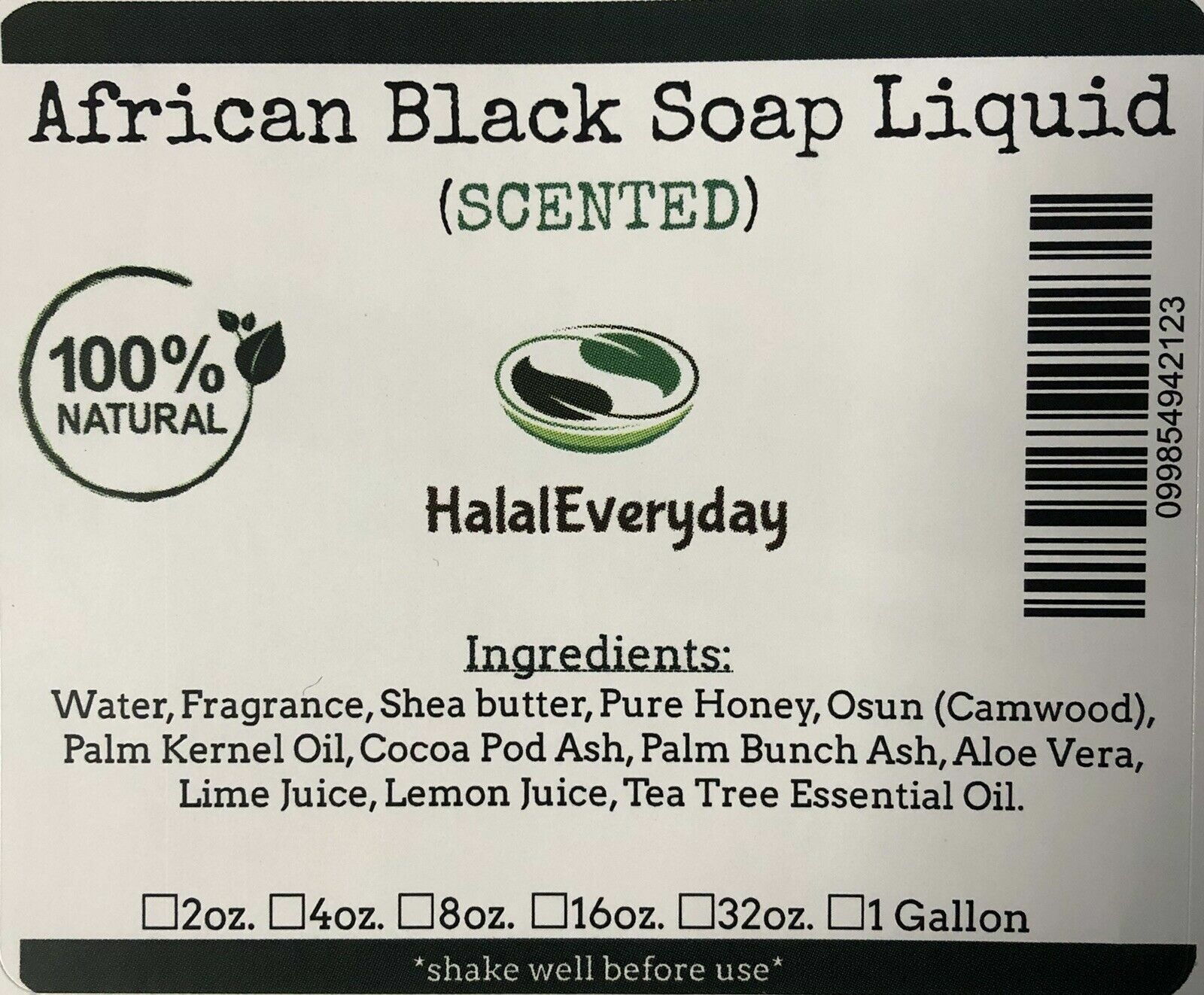 Liquid Raw African Black Soap SCENTED 100% Pure Natural Bath Body Wash 1 GALLON