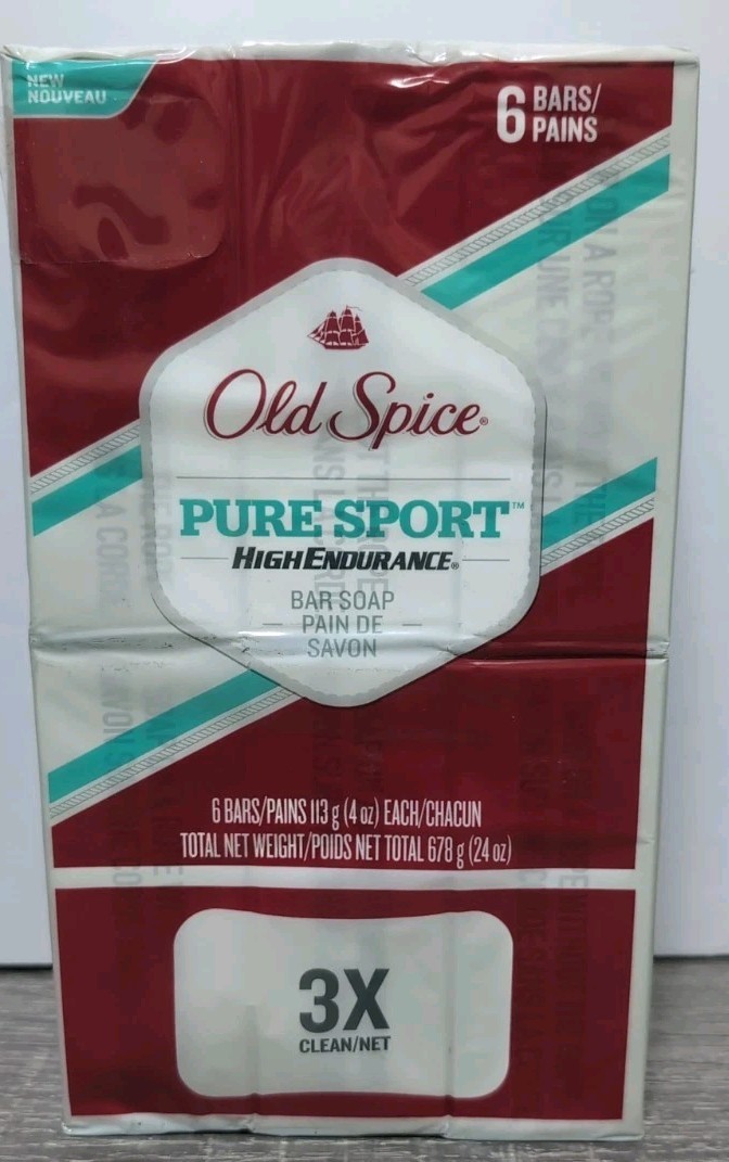 Old Spice High Endurance Pure Sport Scent Fresh Cleansing Bar Soap 4 Oz EA x6