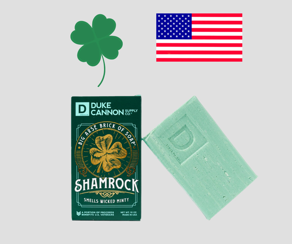 Duke Cannon Shamrock Soap Big Arse Brick of Soap Minty 10 oz Benefits USA Vets