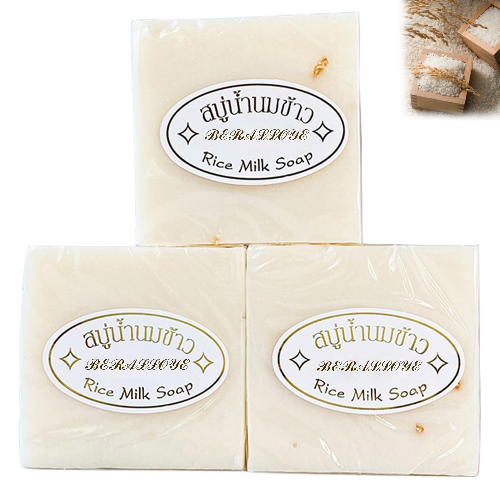3PCS Vegan Rice Soap for Body & , Gentle Long-lasting Moisturizing for All Sk…