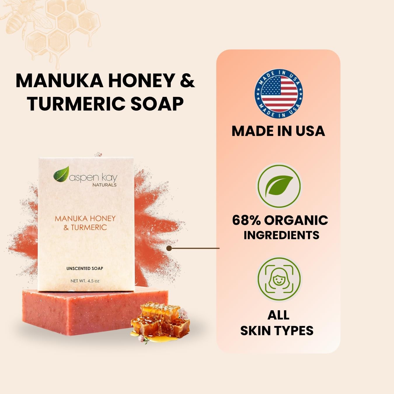 Aspen Kay Naturals Manuka Honey & Turmeric Soap Bar for 4.5 Ounce (Pack of 1)