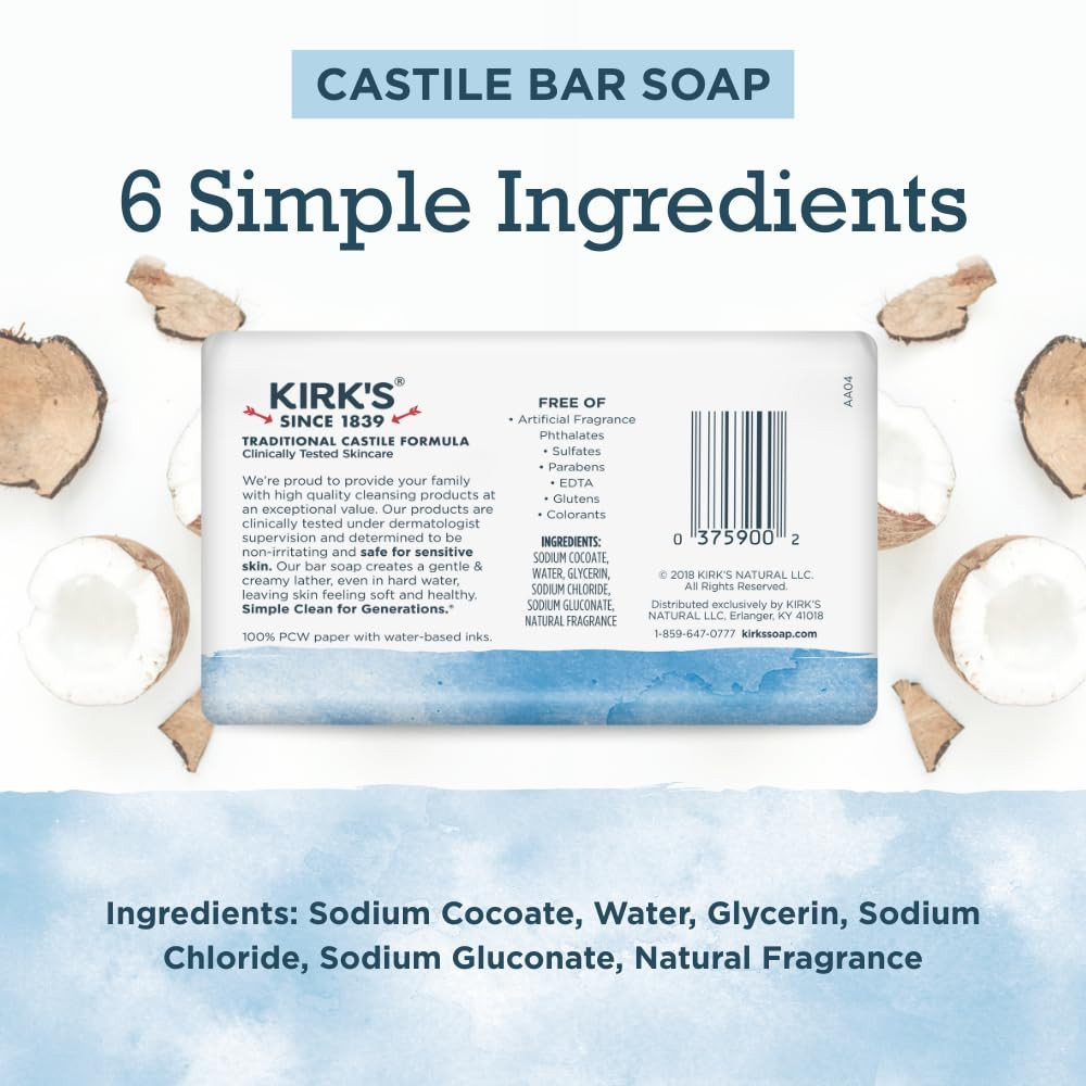 Castile Bar Soap, Original Fresh Scent – Clinically Tested, Safe for Sensitive S