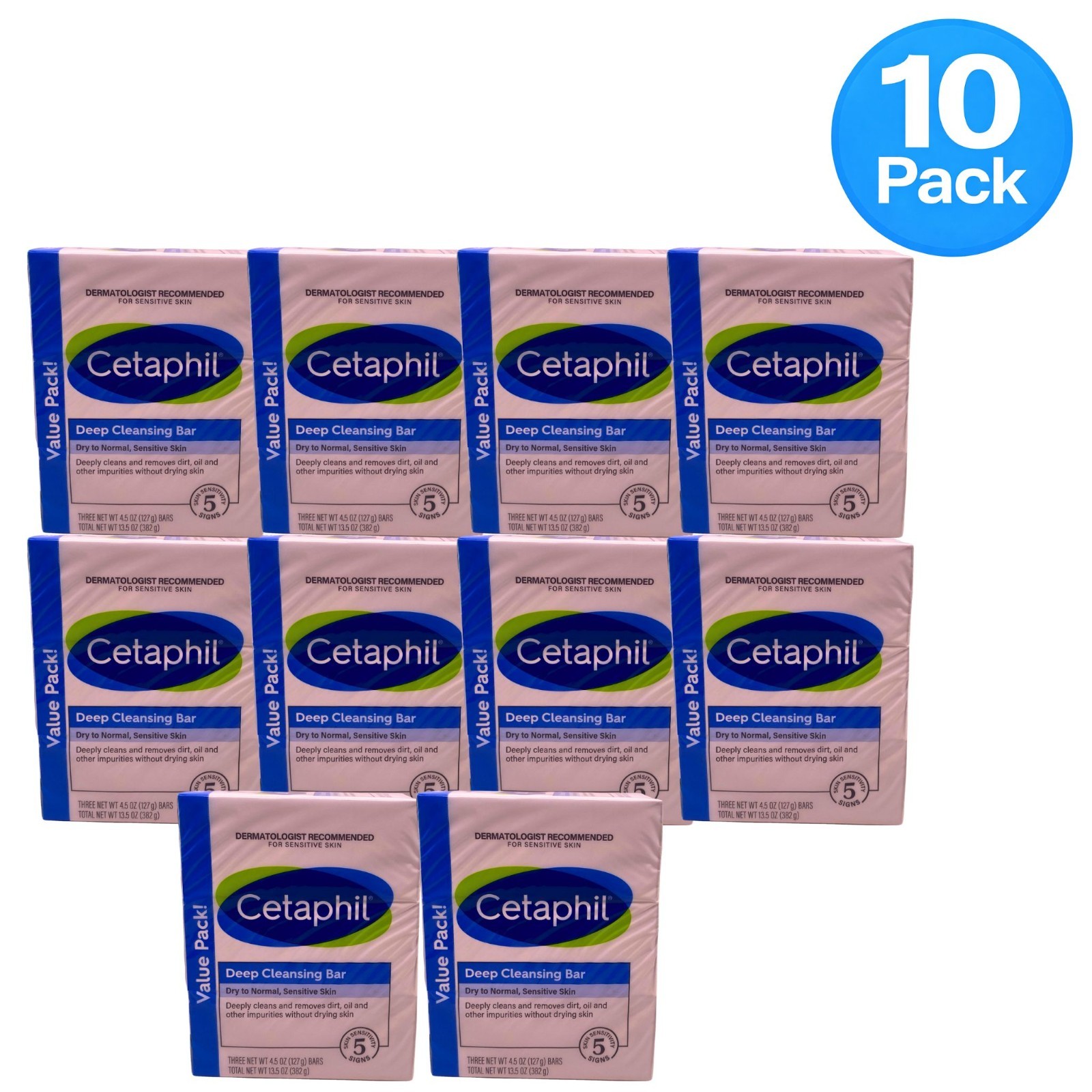 Cetaphil Deep Cleansing Bar Dry to Normal Sensitive Skin Value Pack 13.5oz 10 Pa