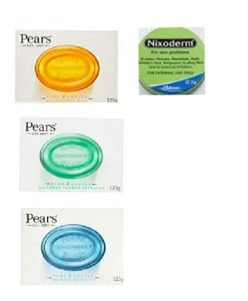 Nixoderm & Pears Soap Bundle (Pure & Gentle, Mint Extract and Oil Clear)