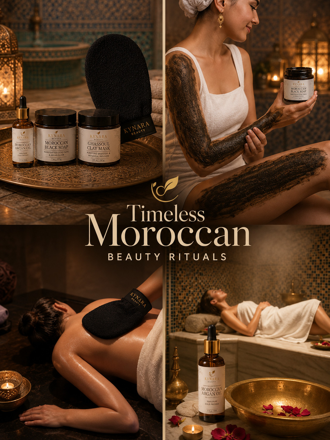 Moroccan Hammam Spa Gift Set Black Soap Argan Oil Rhassoul Clay Kessa Mitt