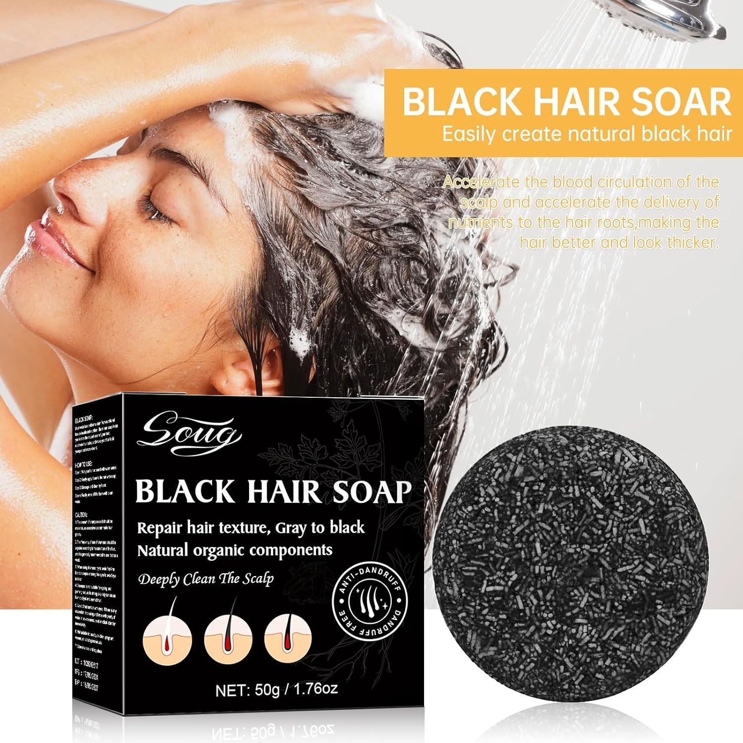 3PCS Gray Hair Reverse Bar Soap,Gray Hair Bar Shampoo,Herbal Mane Gray for Men &