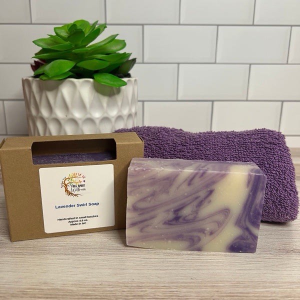 Handmade Lavender Swirl Body Bar Soap 4.6 oz | Calming Scent Soap