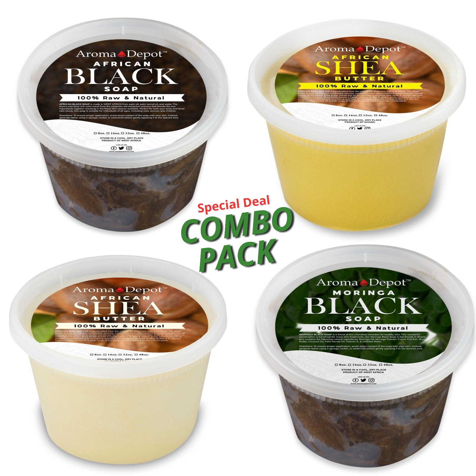 African Shea Butter 1 lb. Raw Black Soap Bar or Paste Natural COMBO PACK
