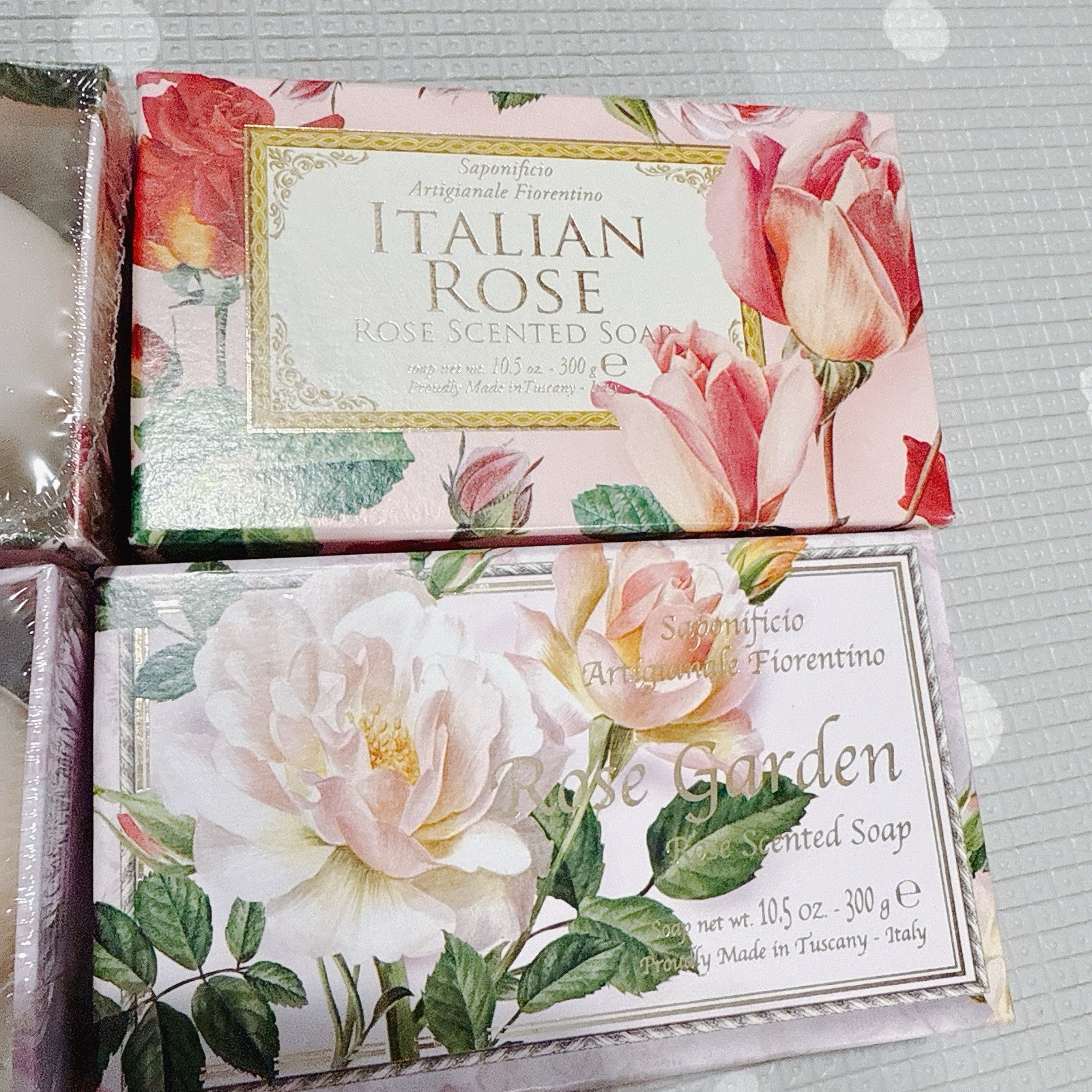 2pcs SAPONIFICIO ARTIGIANALE Fiorentino Italian Rose Garden Scented Bar Soap Box