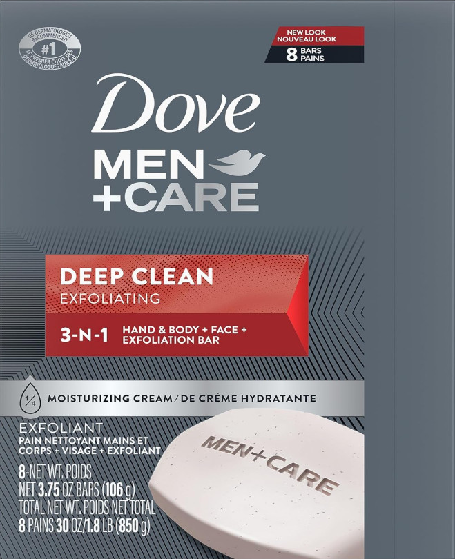 US STOCK Dove Men+Care Deep Clean Bar Soap Body Face Moisturizing 8 Pack