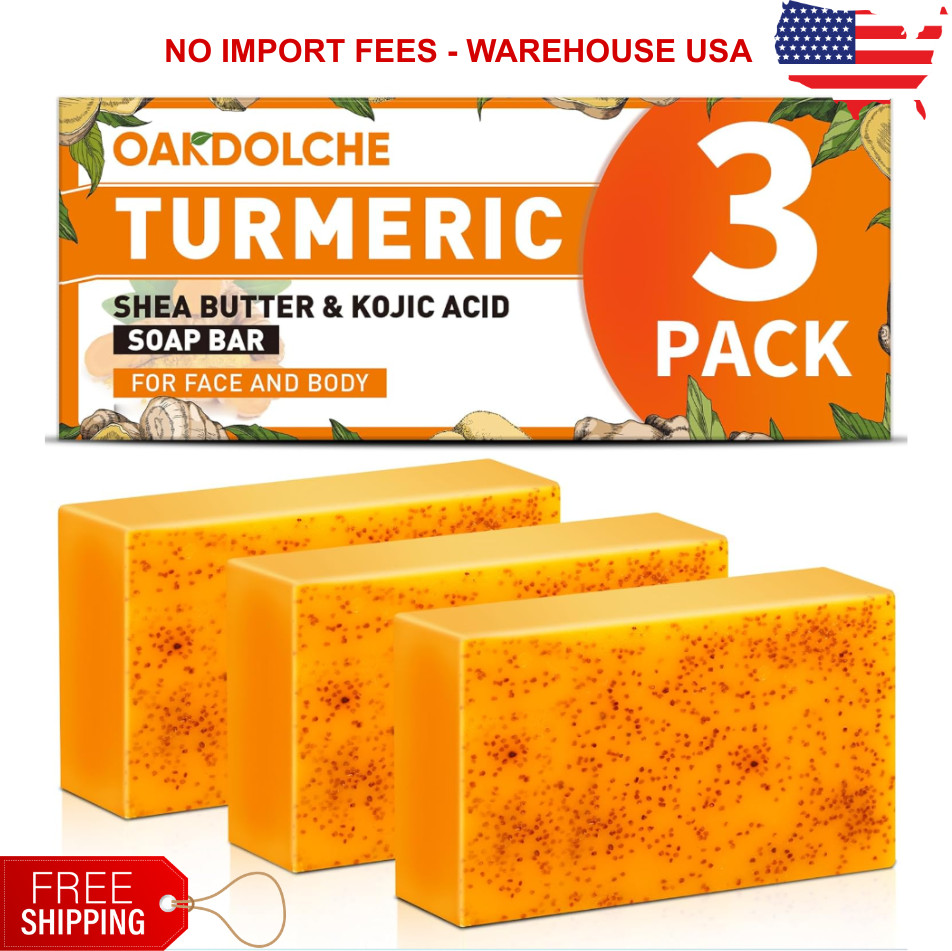 3 Pack Turmeric Kojic Acid Soap Bars – Infused with Retinol, Hydrolyzed Collagen