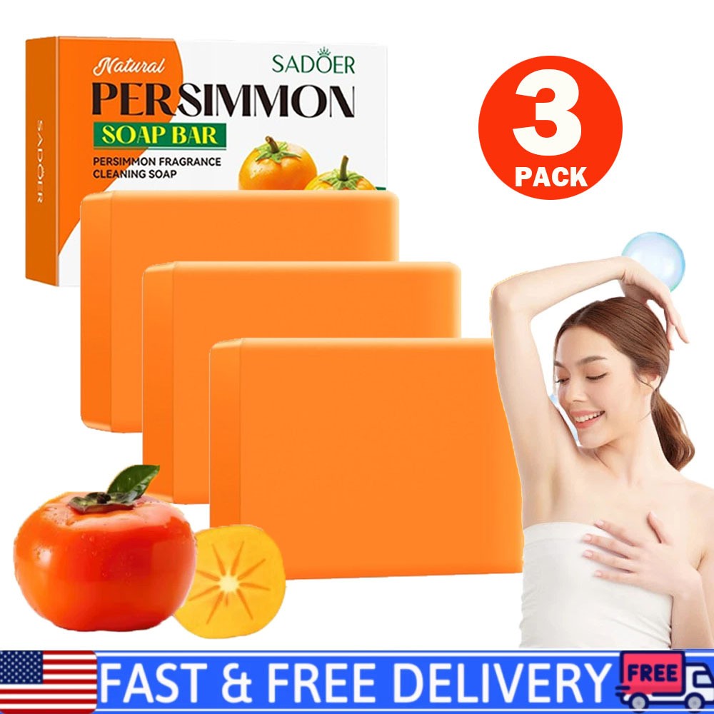 3PCS Persimmon Soap Bar for Old People Smell, Natural Body Odor Control Bar Soap