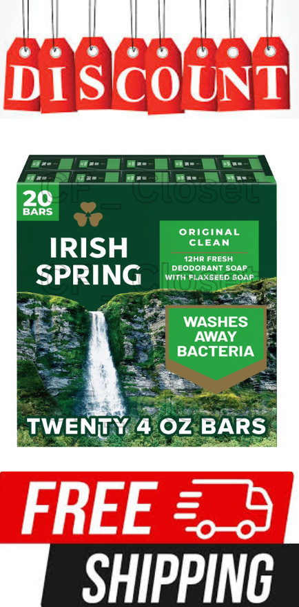 Irish Spring Bar Soap, Original Clean, New larger size bars (4 oz., 20 count)