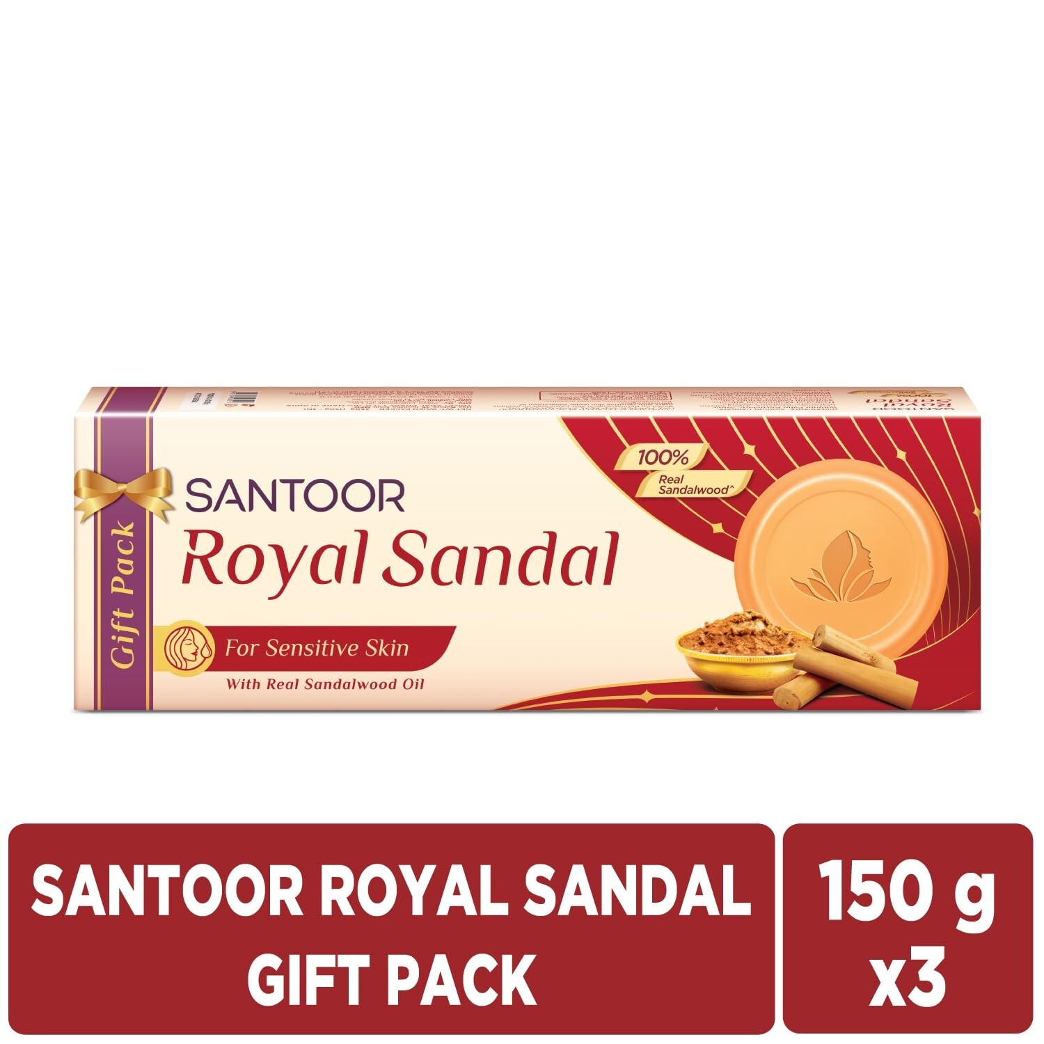 Santoor Royal Sandal Bathing Soap for Sensitive Skin| 100% Sandalwood Oil & Powd