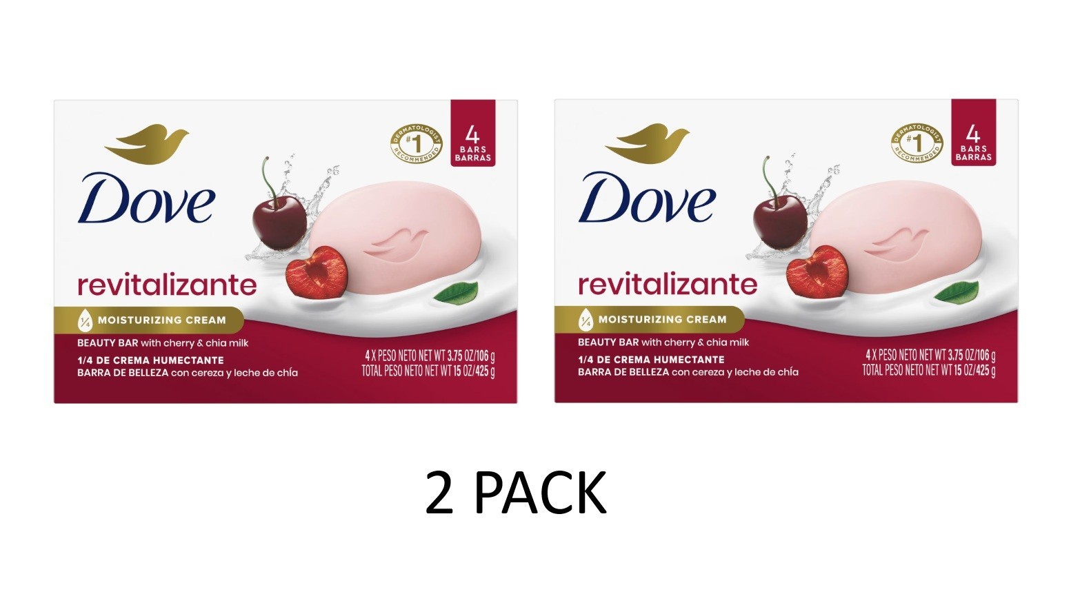 2 PACK Dove Bar Soap Revitalizante Cherry & Chia Milk, 3.17 Oz 4 Bars