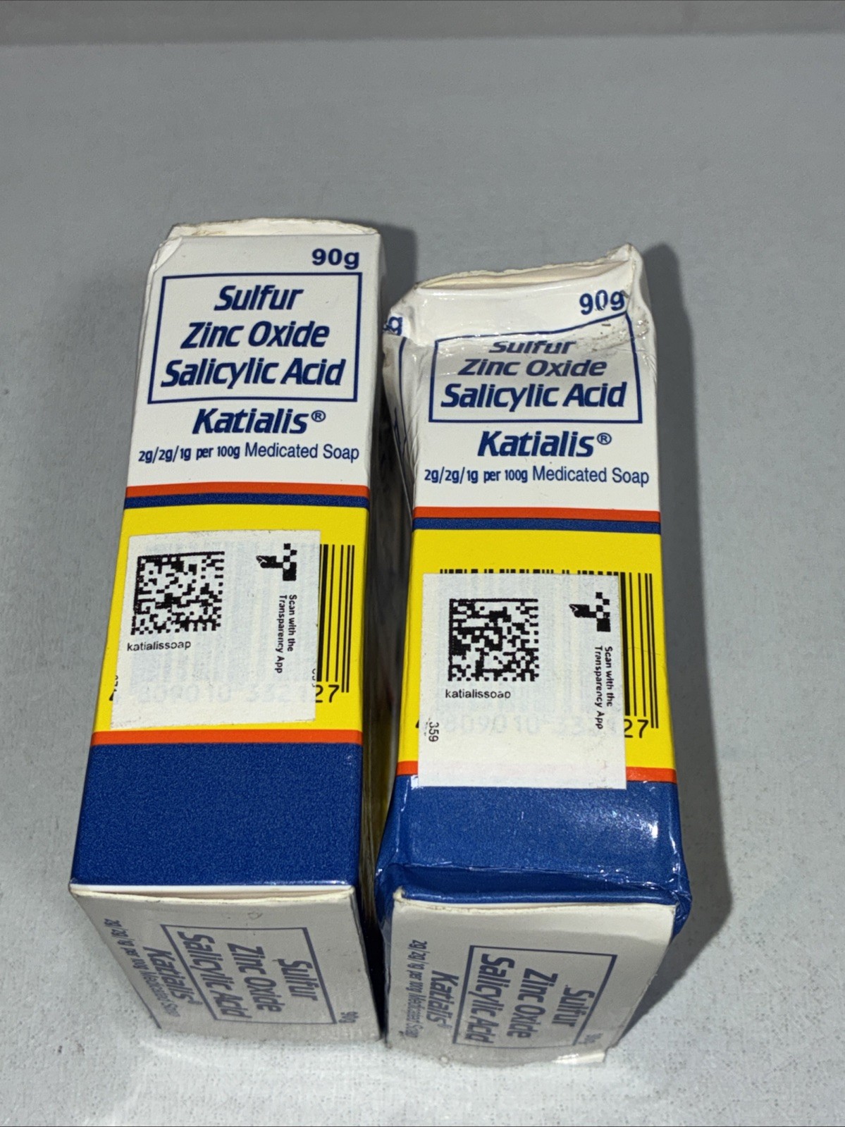 2 Sealed Katialis Bar Soap Sulfur Zinc Oxide Antifungal Damaged Boxes