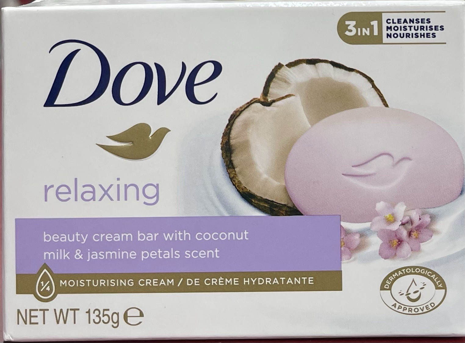 12 Pcs Dove Bar Soap Relaxing Beauty Cream,Coconut Milk & Jasmine Petals 135g