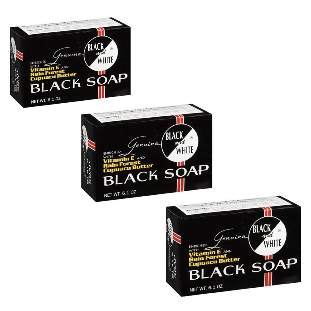 Black & White Black Soap Vitamin E, Rain Forest & Cupuacu Butter 6oz – 3 Pack