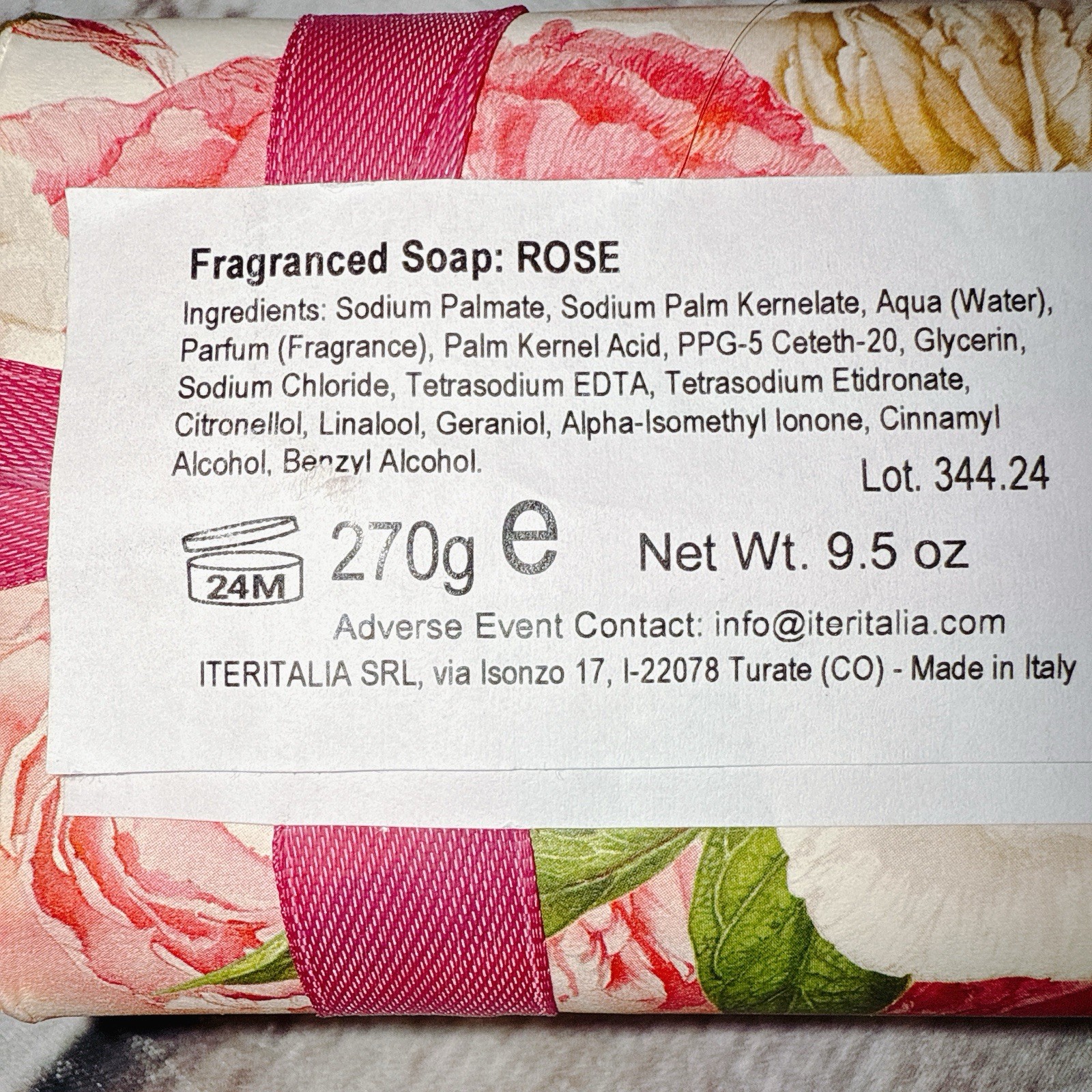Sapone Artigianale-Made in Italy-9.5 Oz Artisanal Bath Bar Soap ROSE-Iteritalia