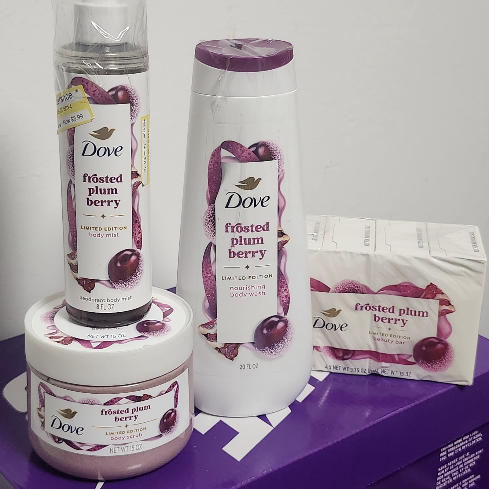 Dove Limited Edition Holiday Treats Frosted Plum Berry Mixed Soaps Scrubs Ect..
