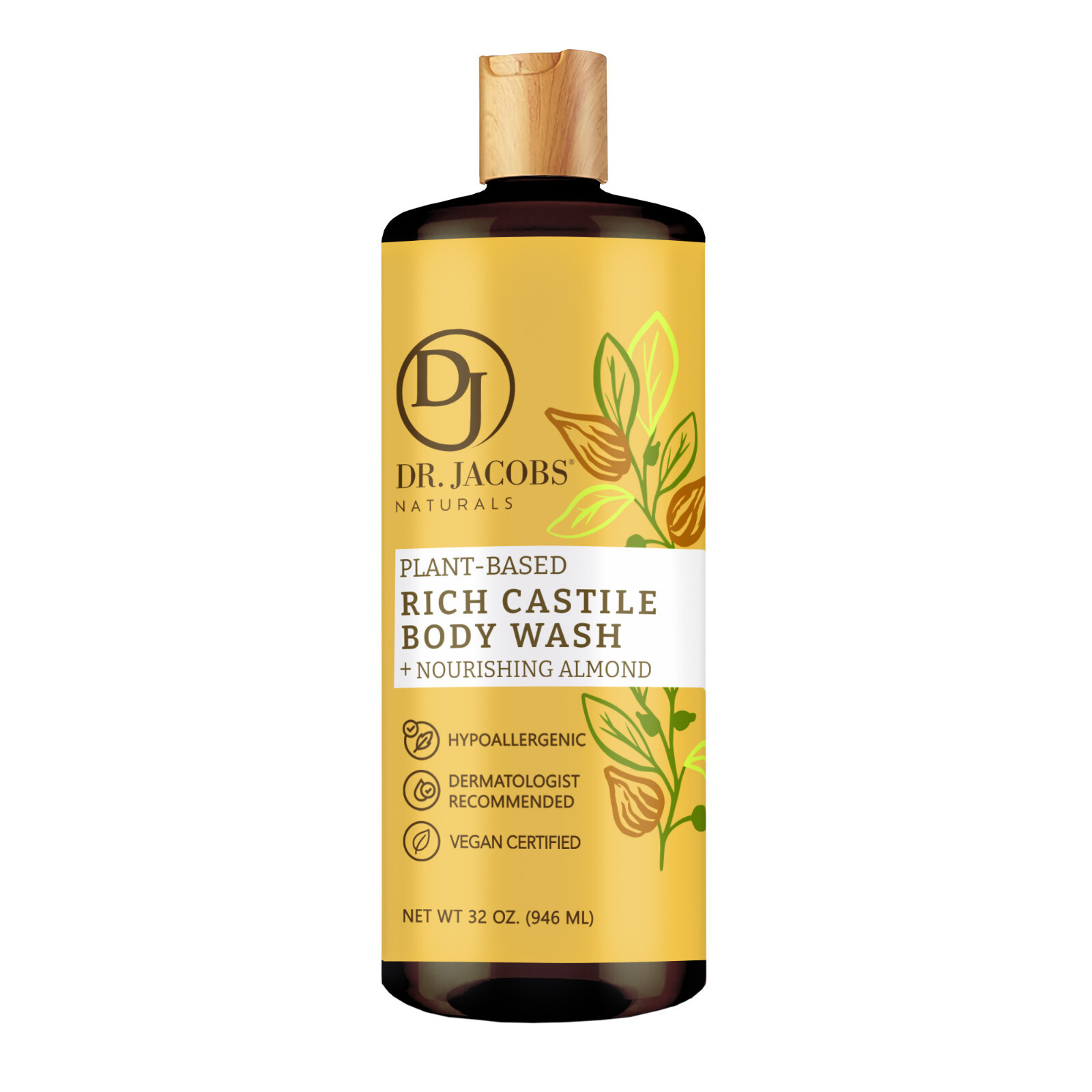 Dr Jacobs Naturals 32oz Almond Castile Body Wash Soap Plant-Based