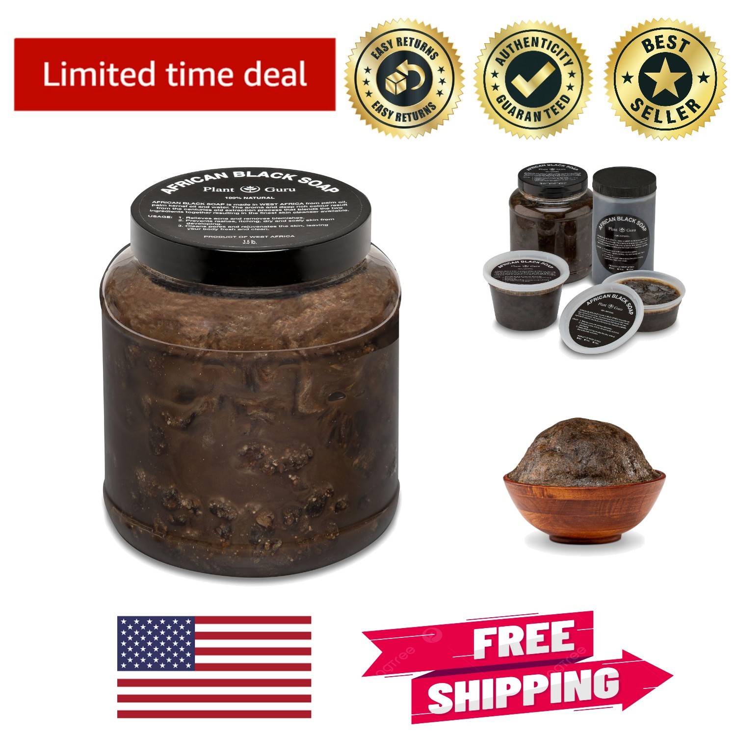 Large 3.5 lb African Black Soap – Unscented Natural Treatment for Skin & Hair