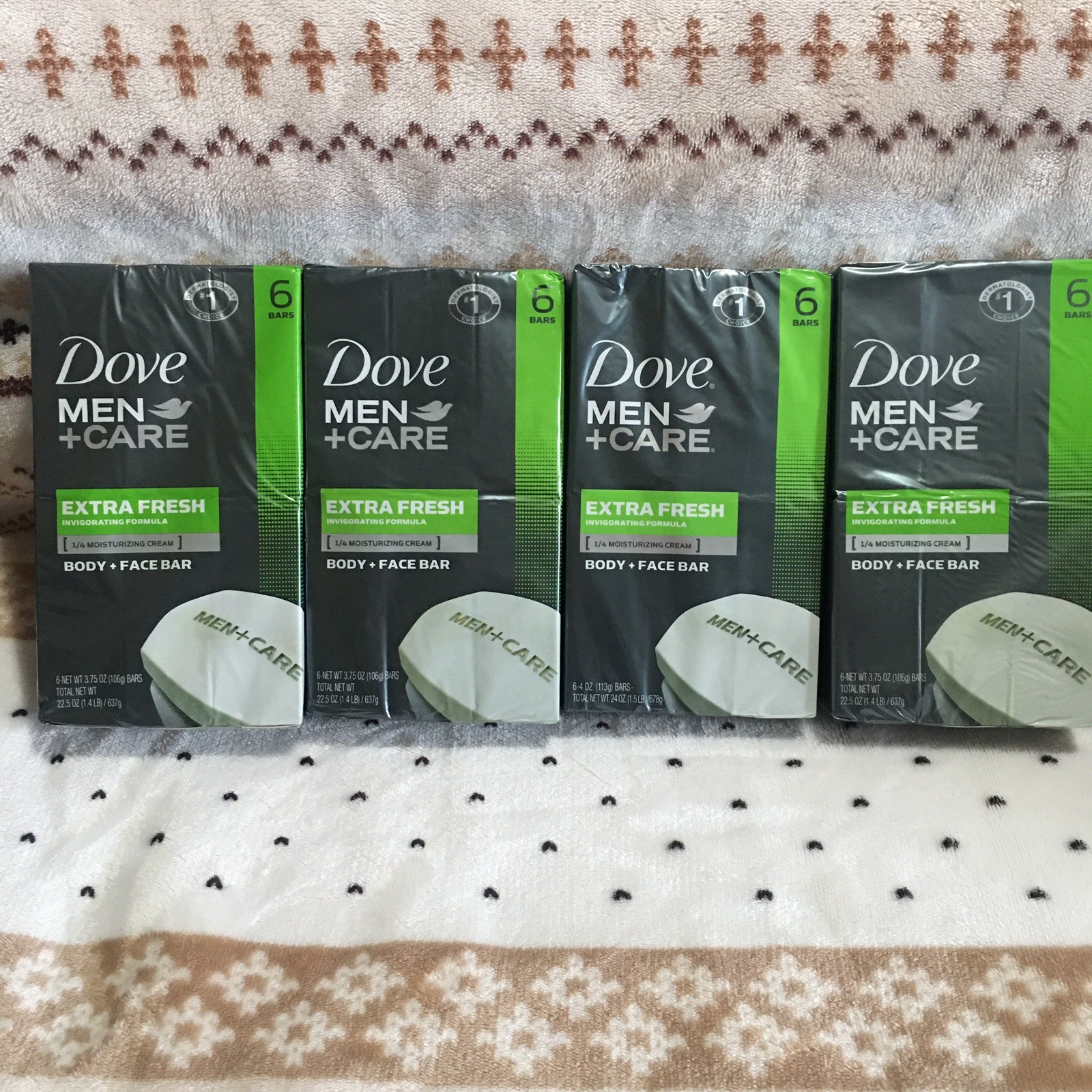 4 X *** Men+Care Extra Fresh 4oz Body & Face ,6 Bars 1/4 Moisturizing Cream