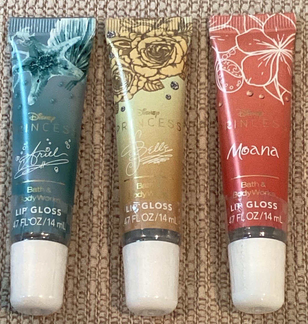 Bath and Body Works~Disney Lip Gloss – Belle, Moana & Ariel Set Of 3~Ltd.Ed