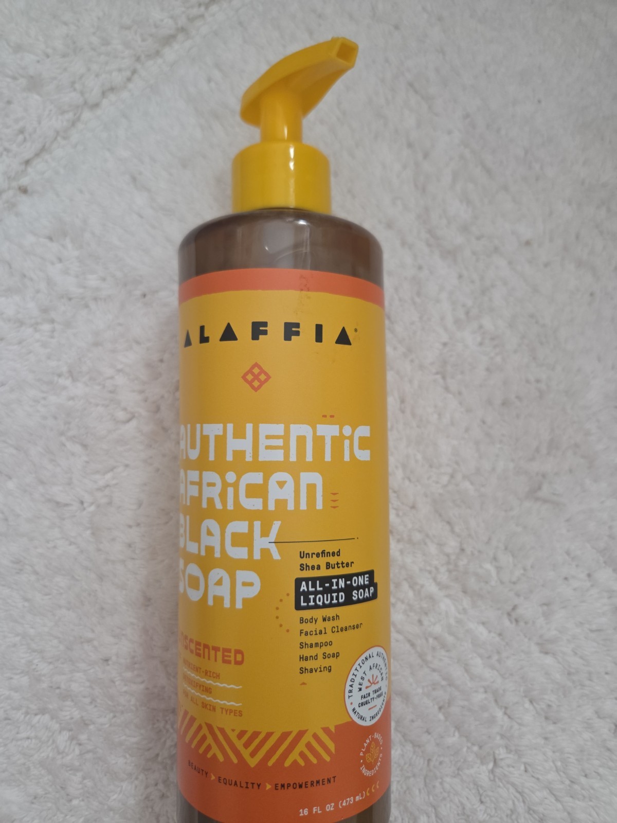 Alaffia Authentic African Black Soap All-In-One Liquid Soap 16 oz Unscented NEW