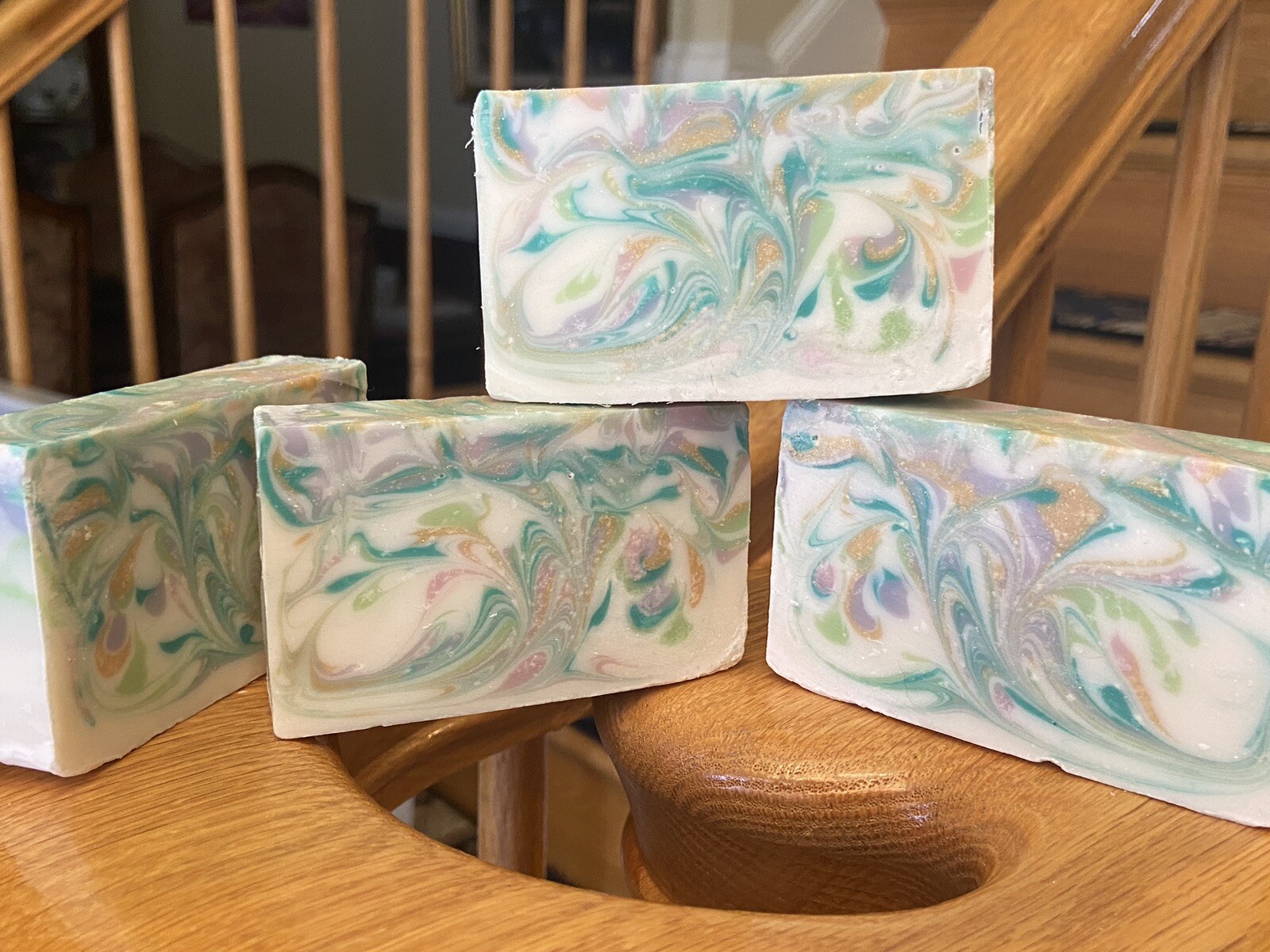 Handcrafted Swirl Soap Bar Green, Aqua, Purple, Yellow