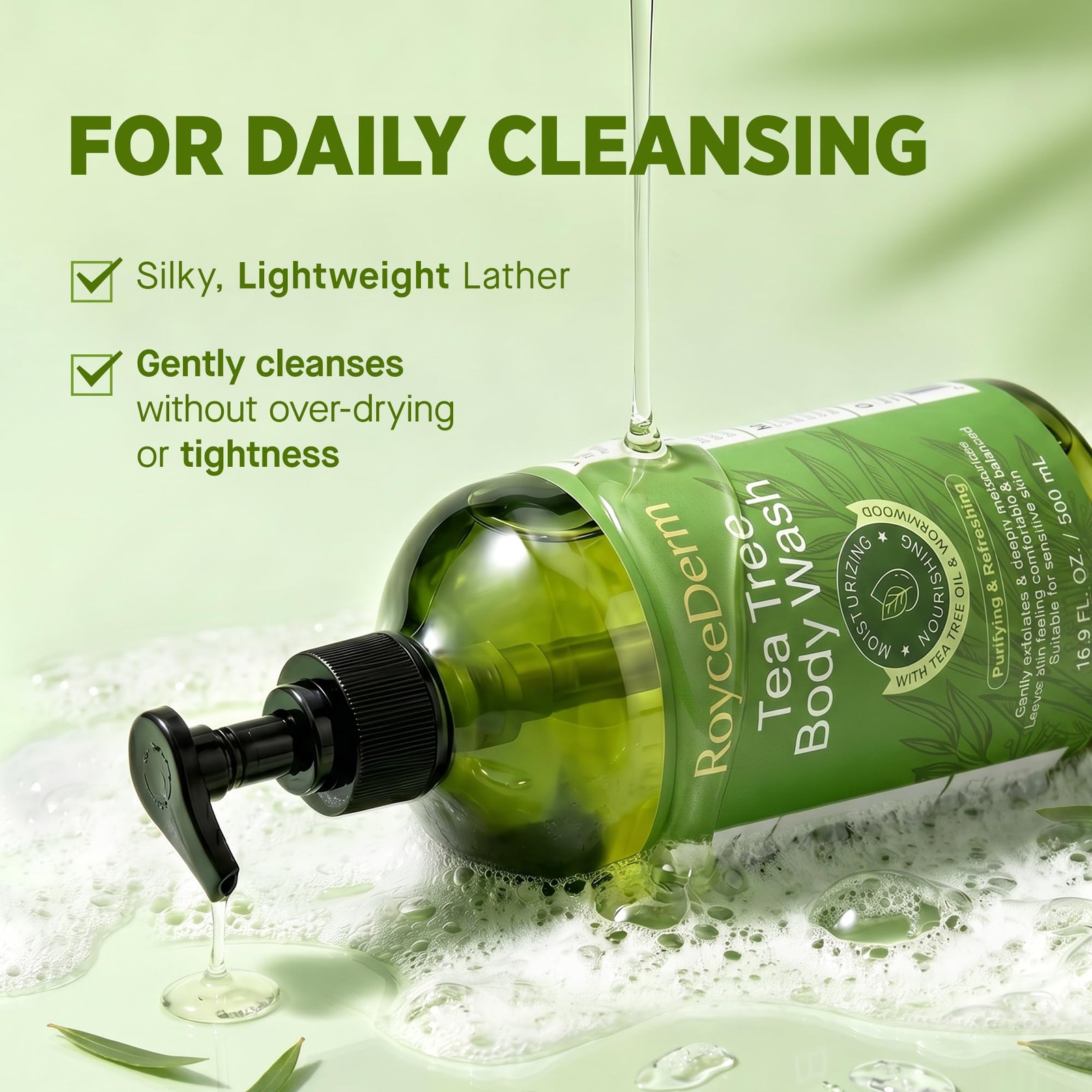 Roycederm Tea Tree Body Wash & Soap, Purifying 16.9 Fl Oz (Pack of 1), green