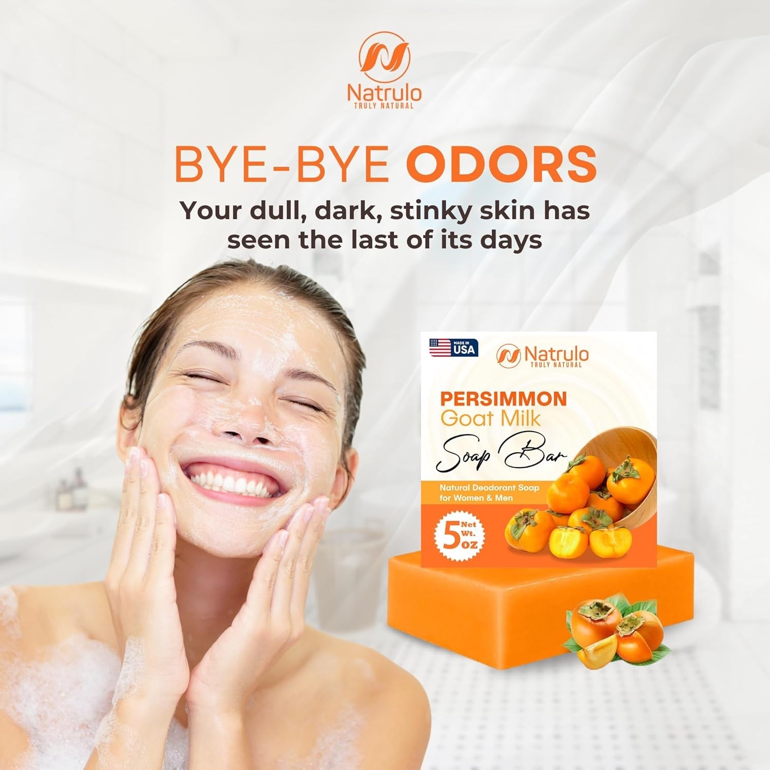 Persimmon Soap Bar for Body Odor Control – Purifying Deodorizing Body Wash with
