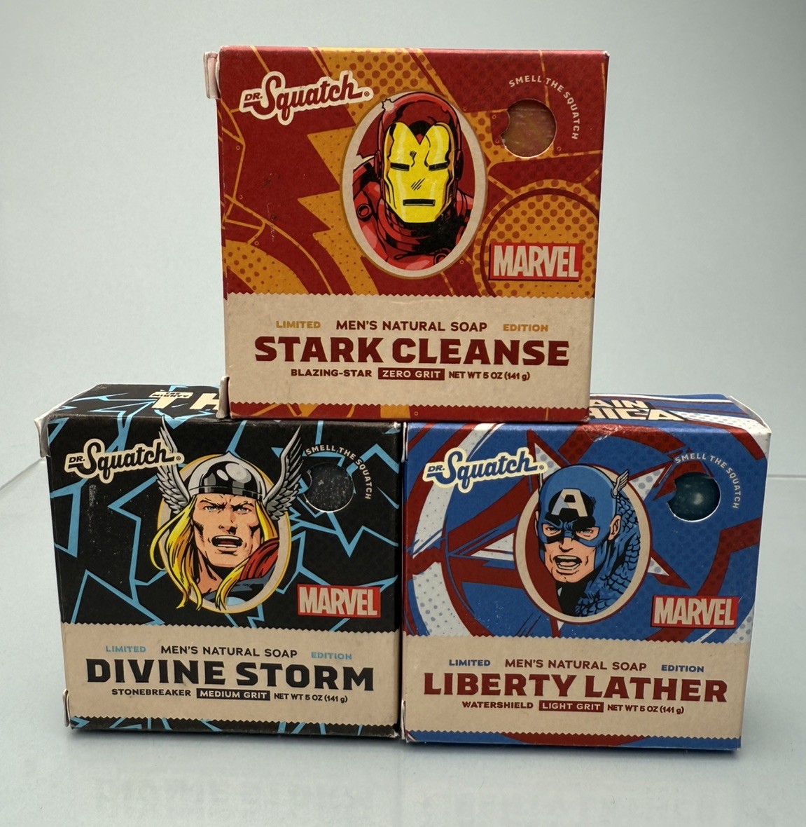 Dr. Squatch Limited Edition Marvel Soap Bundle Thor, Iron Man, Captain America
