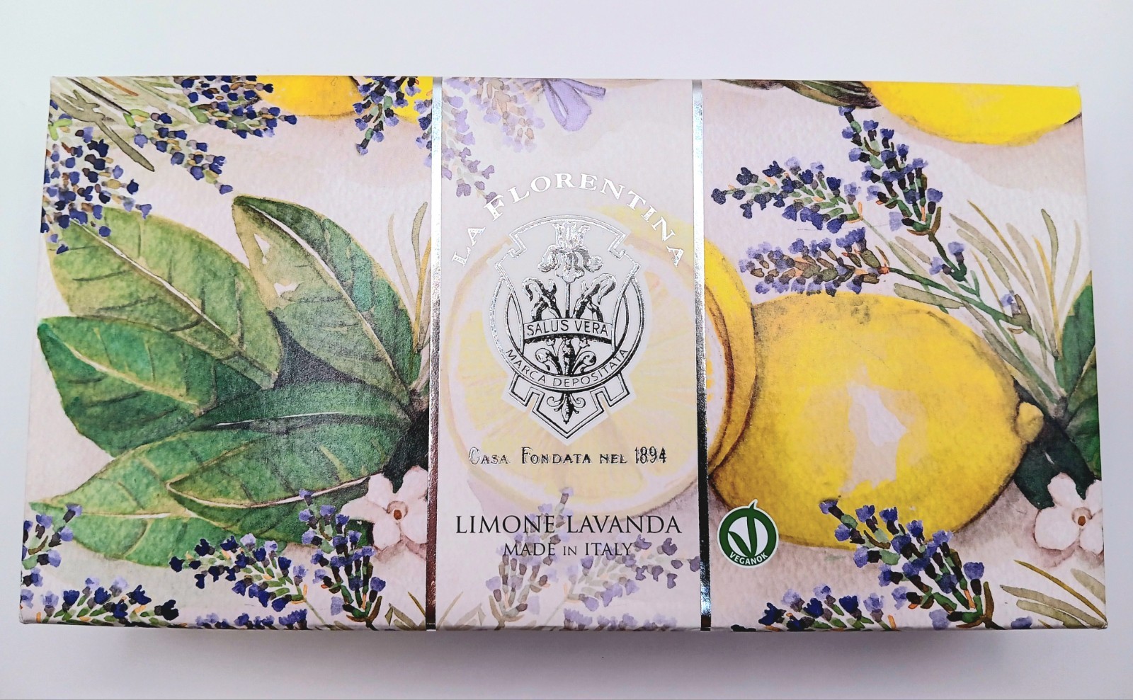La Florentina Soap Gift Box Set LEMON LAVENDER 3 Bars Embossed Luxury Italy New