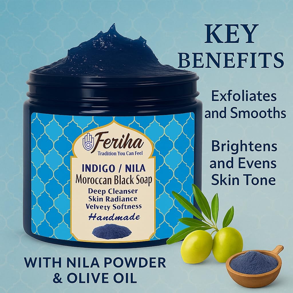 Moroccan Black Soap, Indigo, Sahara Nila, 100% Natural, Artisan Beldi Soap