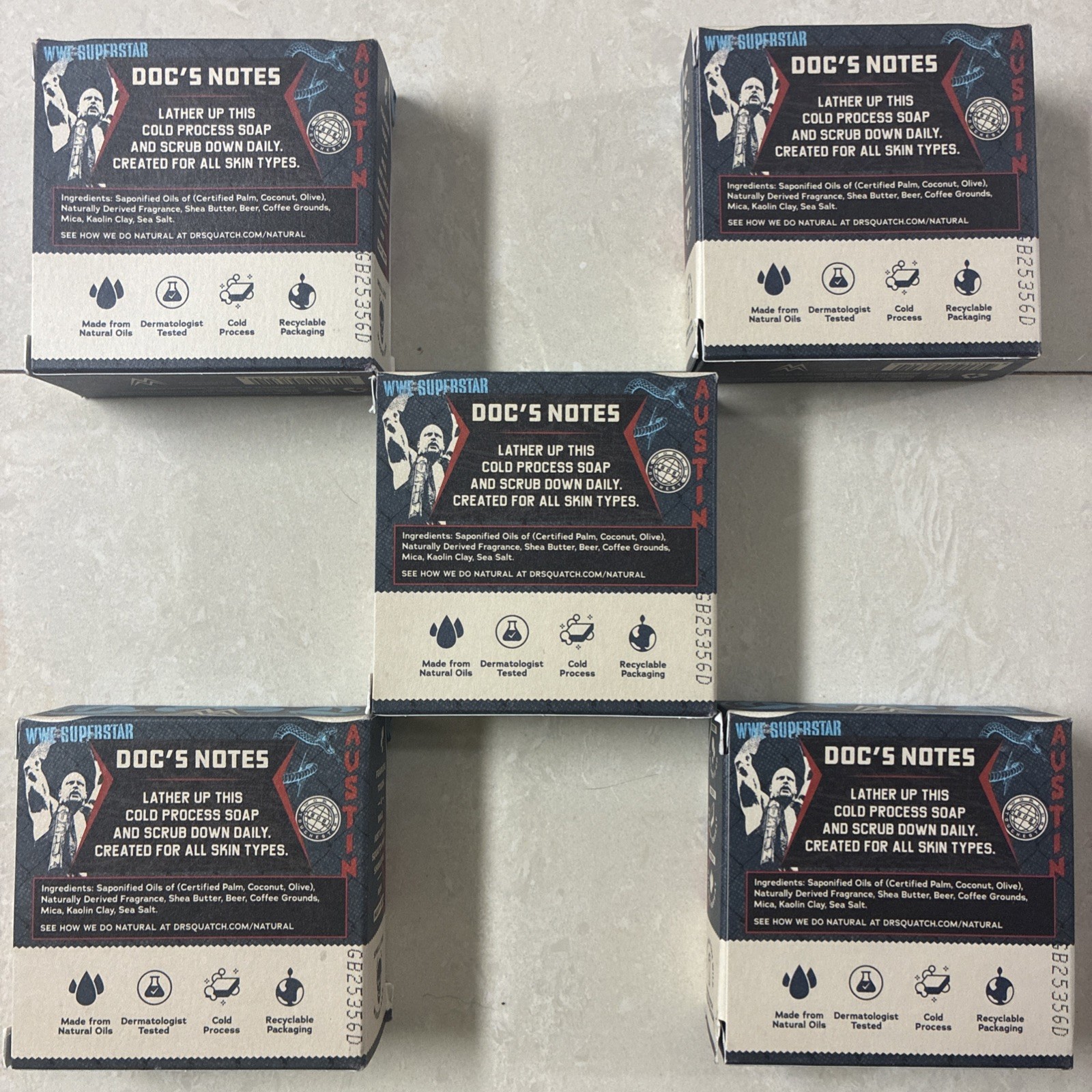 5 New Dr Squatch Stone Cold Stunner Limited WWE Heavy Grit Mens Natural Soap Lot