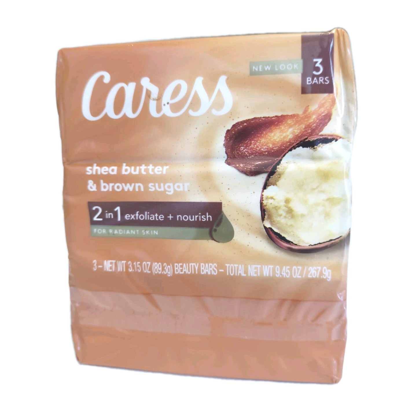 Caress ~ Shea Butter & Brown Sugar Exfoliating Soap Beauty Bar (3 Bars- 3.15oz)